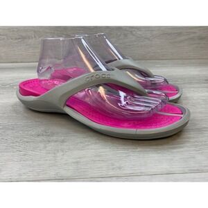Crocs Flip Flops Pink Grey Thong Sandals Women's 10 Comfort Summer Shoes